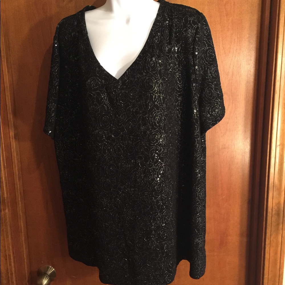 V neckline plus size sequined black Women’s shirt